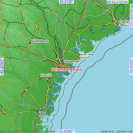 Topographic map of Whitemarsh Island