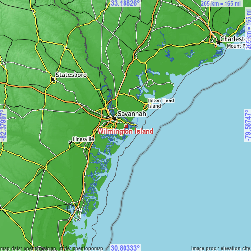 Topographic map of Wilmington Island