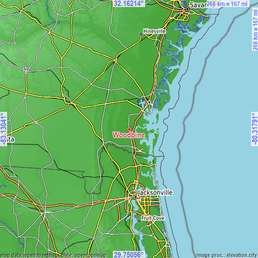 Topographic map of Woodbine