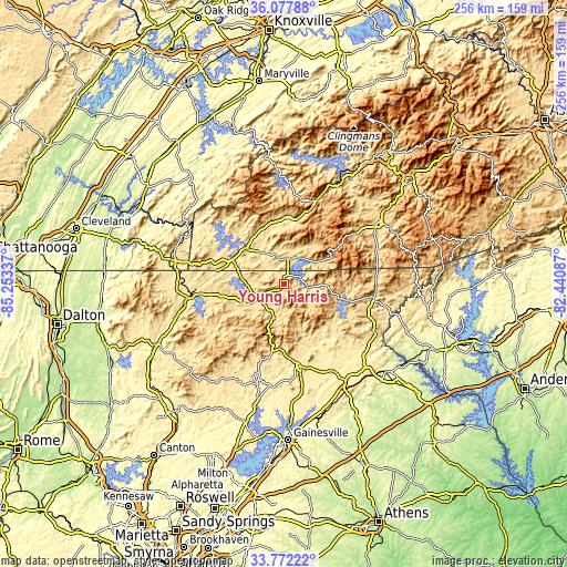 Topographic map of Young Harris