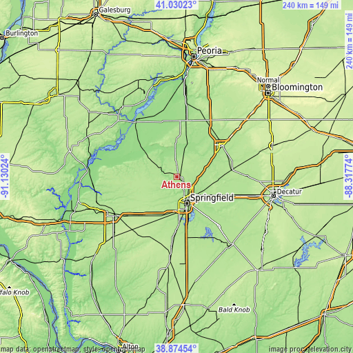 Topographic map of Athens