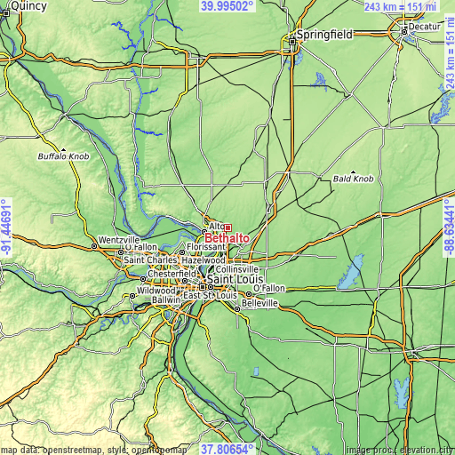 Topographic map of Bethalto