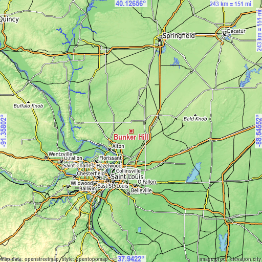 Topographic map of Bunker Hill