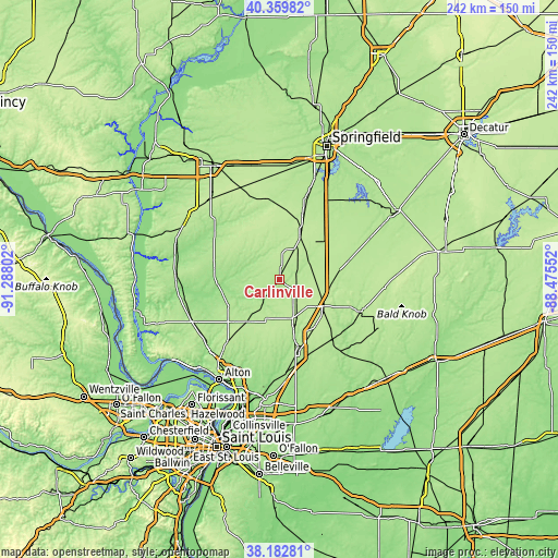 Topographic map of Carlinville