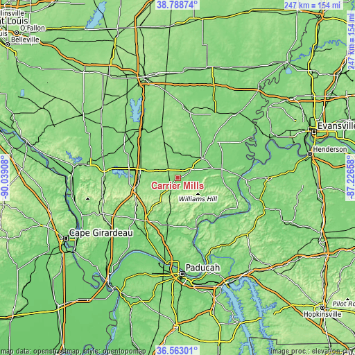 Topographic map of Carrier Mills