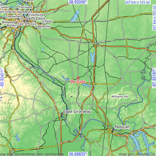 Topographic map of De Soto