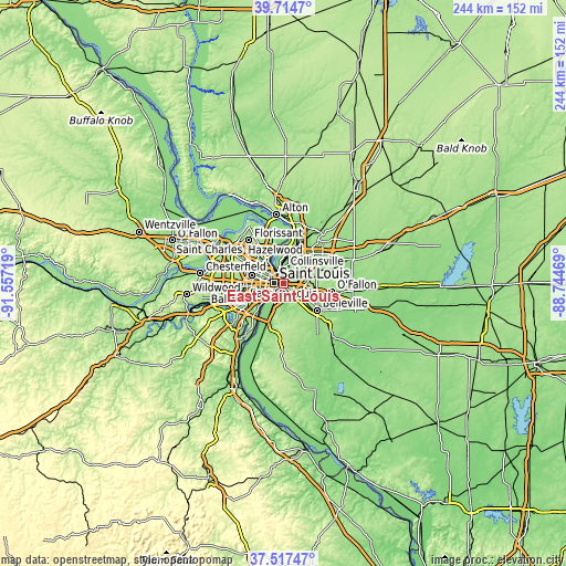 Topographic map of East Saint Louis