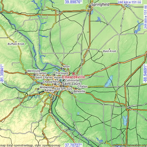 Topographic map of Edwardsville