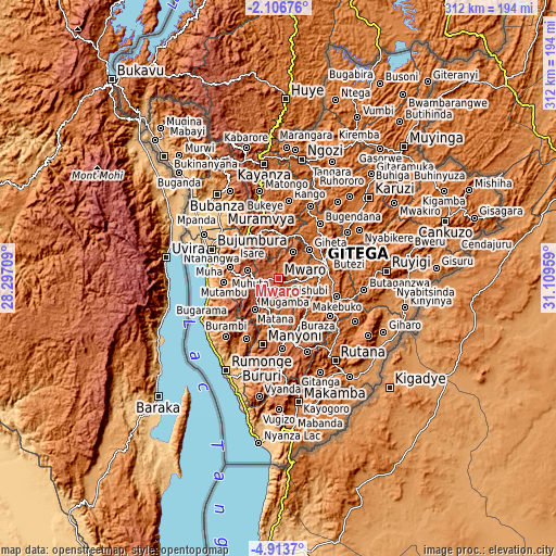 Topographic map of Mwaro