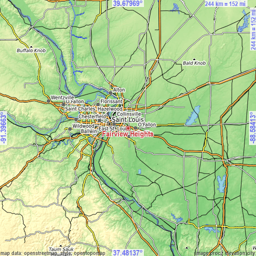 Topographic map of Fairview Heights