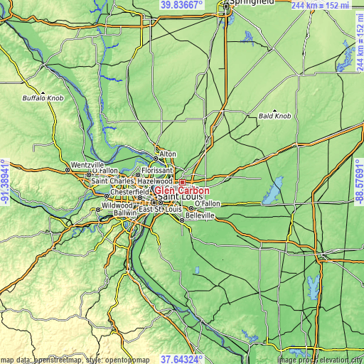 Topographic map of Glen Carbon