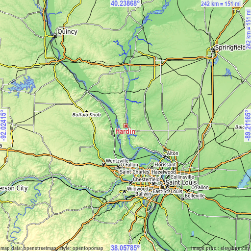 Topographic map of Hardin