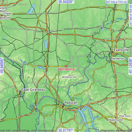 Topographic map of Harrisburg