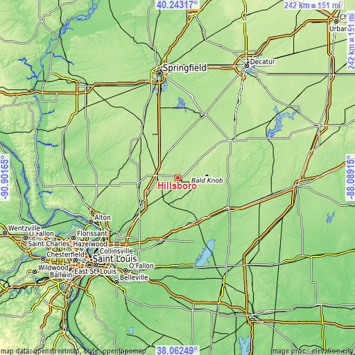 Topographic map of Hillsboro