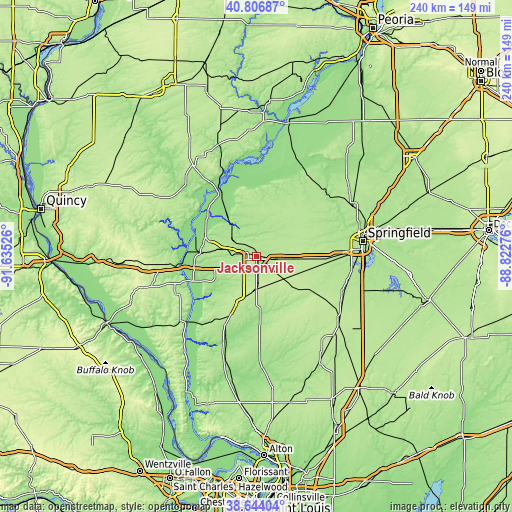 Topographic map of Jacksonville