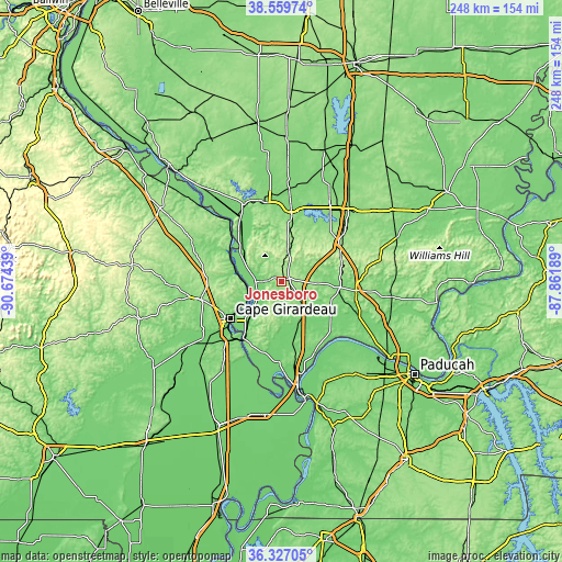 Topographic map of Jonesboro