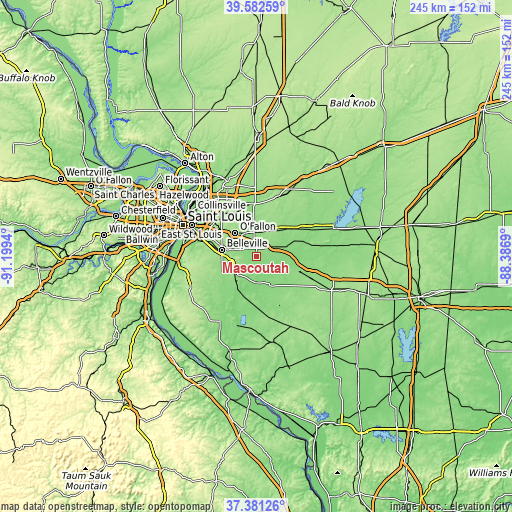 Topographic map of Mascoutah