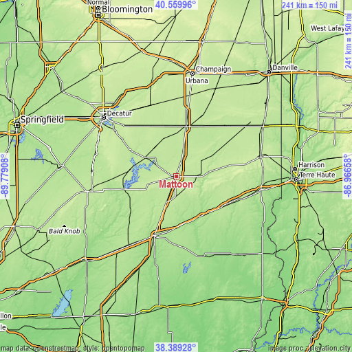 Topographic map of Mattoon