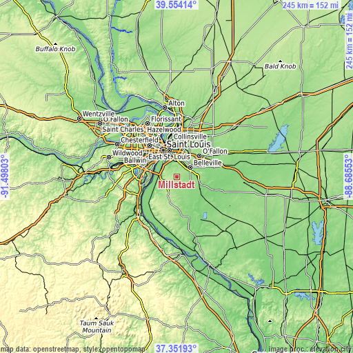 Topographic map of Millstadt