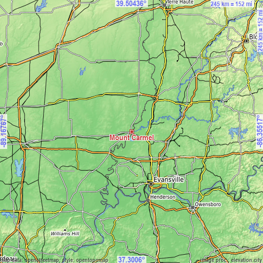 Topographic map of Mount Carmel