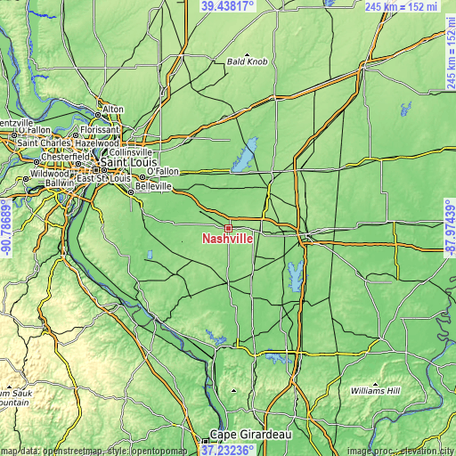 Topographic map of Nashville