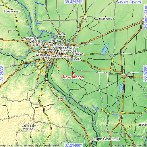 Topographic map of New Athens