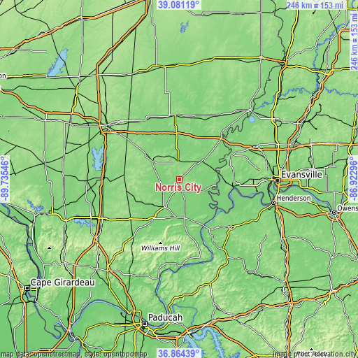 Topographic map of Norris City