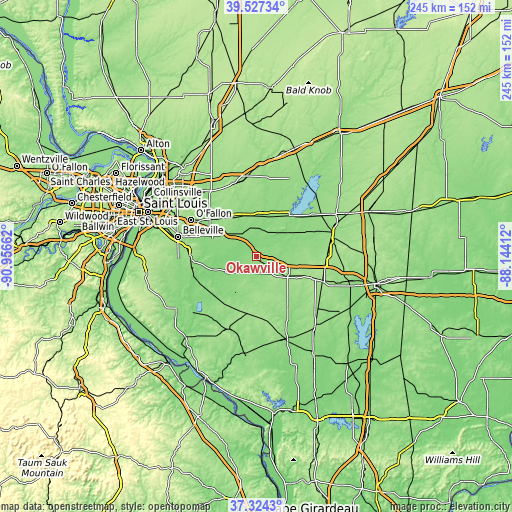 Topographic map of Okawville