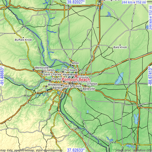 Topographic map of Pontoon Beach