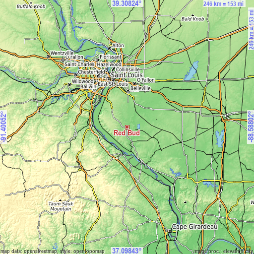 Topographic map of Red Bud