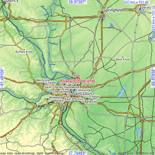 Topographic map of Rosewood Heights