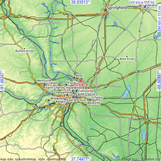 Topographic map of Roxana