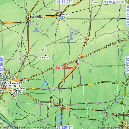 Topographic map of Saint Elmo