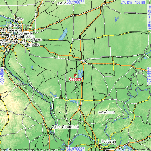 Topographic map of Sesser