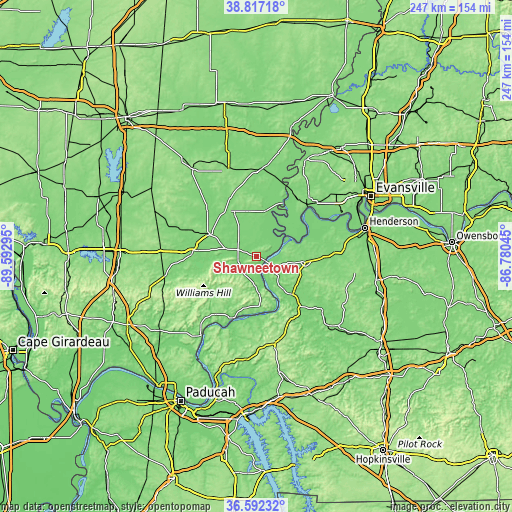 Topographic map of Shawneetown