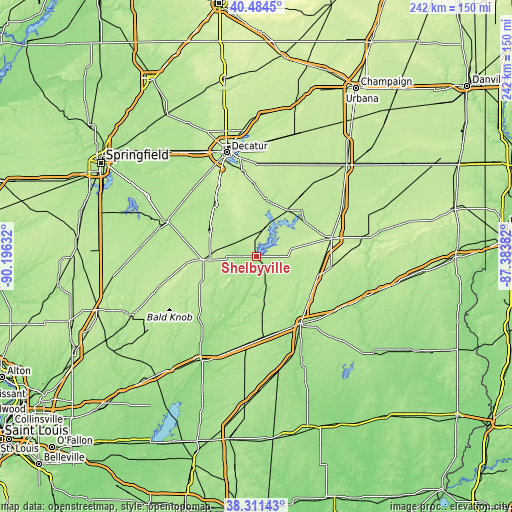 Topographic map of Shelbyville