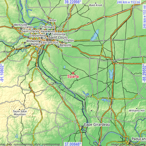 Topographic map of Sparta