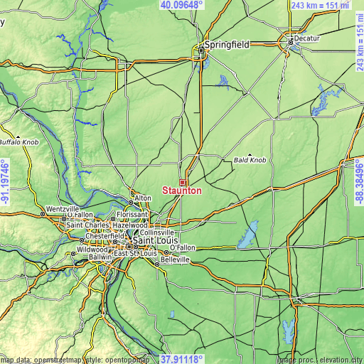 Topographic map of Staunton