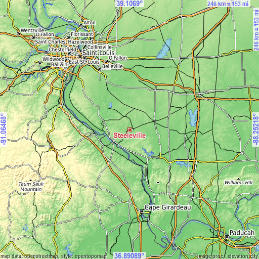 Topographic map of Steeleville