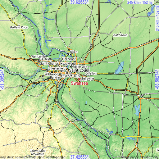 Topographic map of Swansea