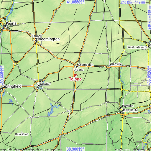 Topographic map of Tolono