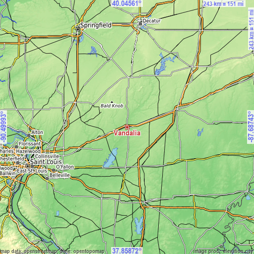 Topographic map of Vandalia