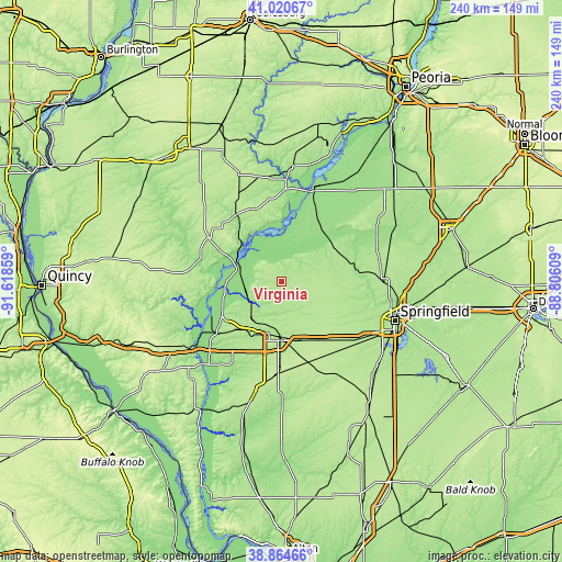 Topographic map of Virginia