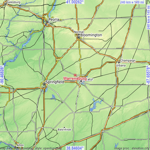 Topographic map of Warrensburg