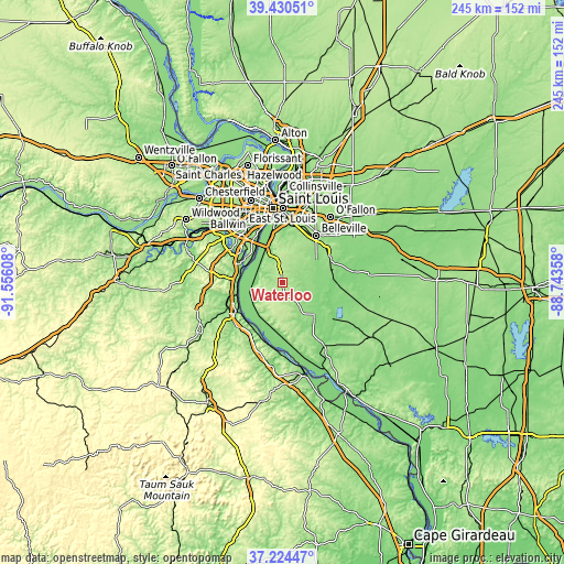 Topographic map of Waterloo