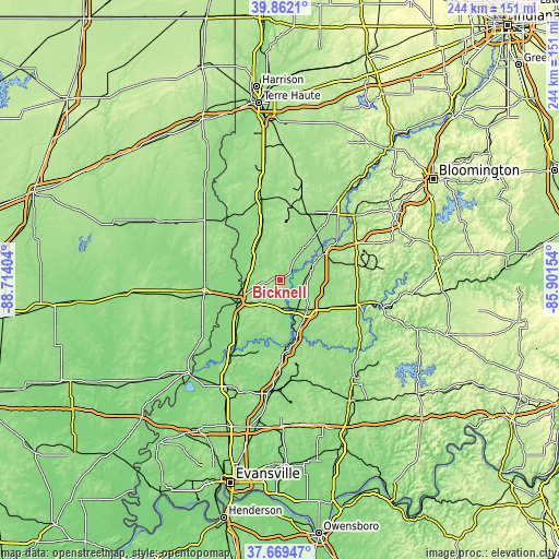 Topographic map of Bicknell