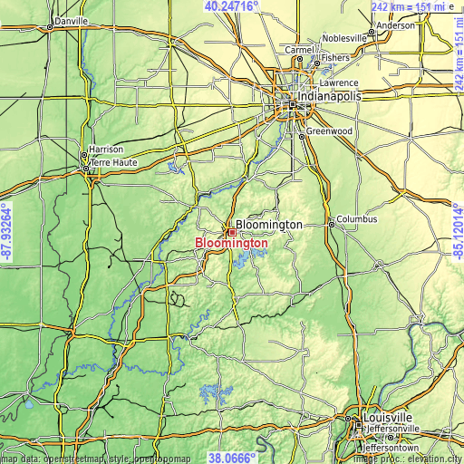 Topographic map of Bloomington