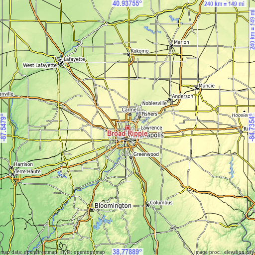 Topographic map of Broad Ripple