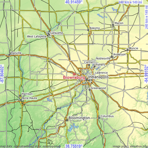 Topographic map of Brownsburg