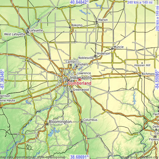 Topographic map of Cumberland